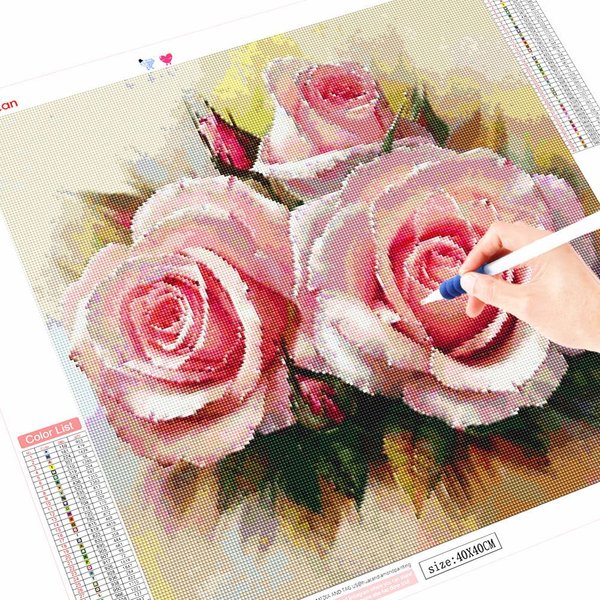Pintura De Diamantes 5D Flor Redonda Completa Bordado De Diamantes Rosa Punto De Cruz EscéNico 30X30Cm-image