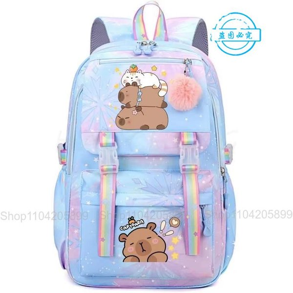 Zabawny Plecak Z Nadrukiem Kapibary Urocze ZwierząTko DziewczęCa Mochila Studencka Torba Szkolna KreskóWkowa Torba Szkolna Prezent Modny Plecak PodróżNy 16 Inches-image