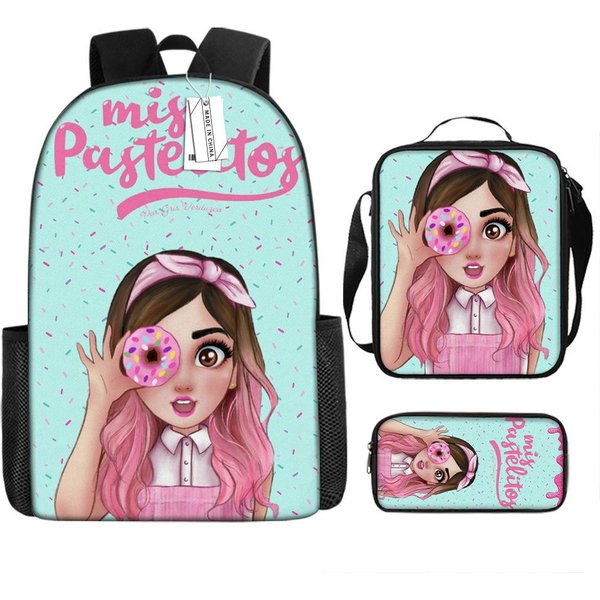 Lujo Novedad Peculiar Divertido Genial Donut ImpresióN 3D 3Uds/Set Pupila Mochilas Escolares PortáTil Mochila De DíA Mochila Bolsa De Almuerzo Estuche-image