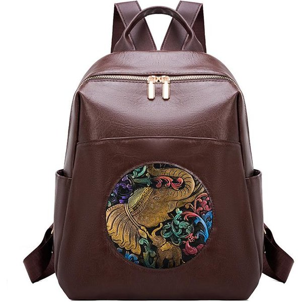 Damski Casualowy SkóRzany Plecak Luksusowa Torba PodróżNa Dla Kobiet DużA Pojemność Torba Na Ramię Designer Codzienny Plecak BrąZowy-image