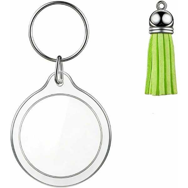 Set De 50 Llaveros Con Marco De Fotos AcríLico Con Borlas Cierre A PresióN Inserto De Foto Transparente En Blanco Llavero Para Fotos Forma Redonda 50 Piezas-image
