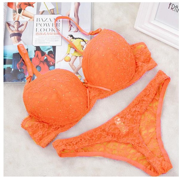 Conjunto De LenceríA De Sujetador Push Up Y Braga Tipo Tanga 40B Naranja-image