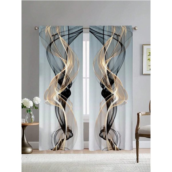 2 Szt./Zestaw W Modnym Stylu Nowoczesna Abstrakcyjna Linia Sztuki Druku ZasłOna, Nadaje Się Do Sypialni Biura Kuchni Salonu Gabinetu Wystroju Domu W120Xh270(Cm)X2Pcs&Hook-image