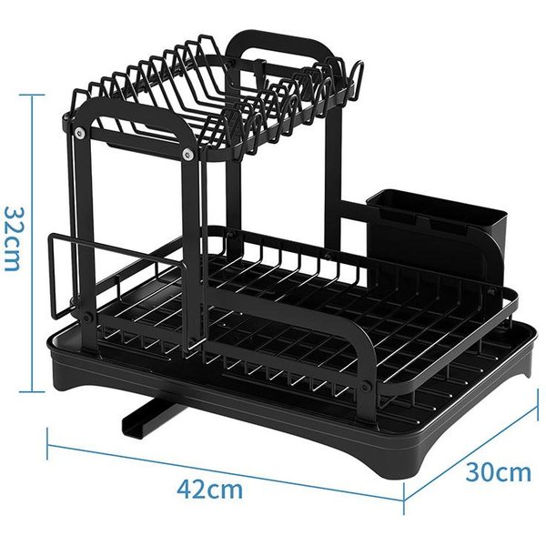 Estante De Almacenamiento Giratorio De 360°, Estante De Secado De Vajilla De Cocina De Doble Capa Con Drenaje, Estante De Almacenamiento Para Vajilla 2-Tier-image