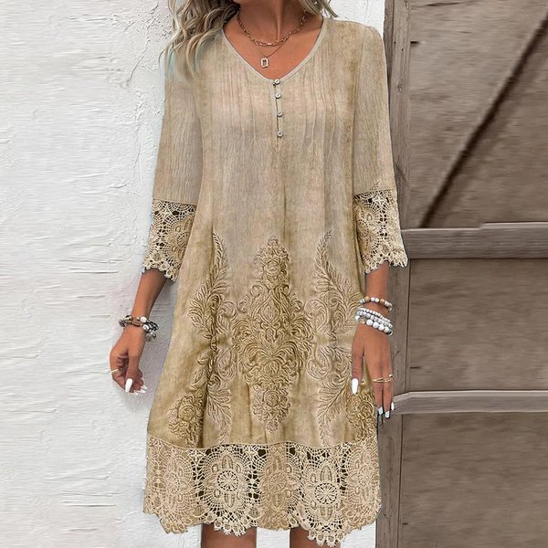 Nowa Sukienka W Jednolitym Kolorze Wiosna Lato Moda Damska Dekolt W Serek Guziki LuźNa Biurowa Codzienna Sukienka Damska ŚWiąTeczna Szata Femme Xxxl Beige-image