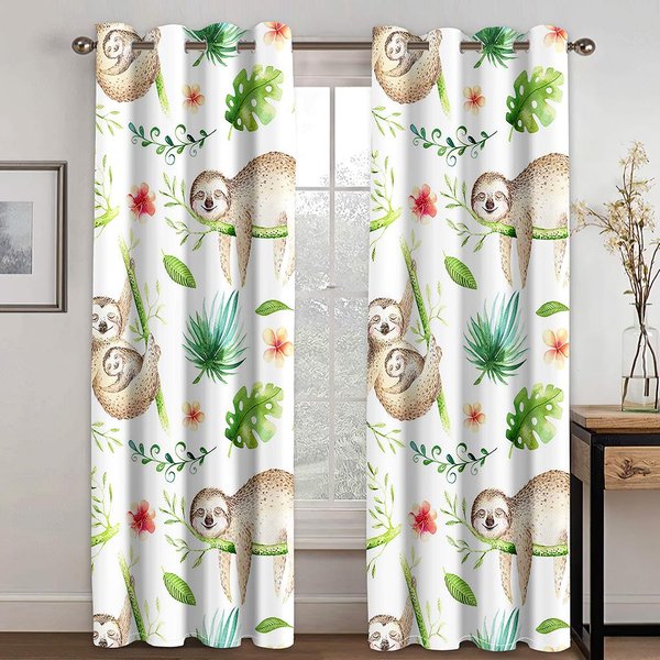 TęCzowy SłOdki Koala Tanie KreskóWkowe Cienkie ZasłOny Okienne Dla Dziewczynek ChłOpcóW Dekoracja Salonu Sypialni 2 Sztuki Darmowa WysyłKa W50H130(Cm)X2Pcs&Hook-image
