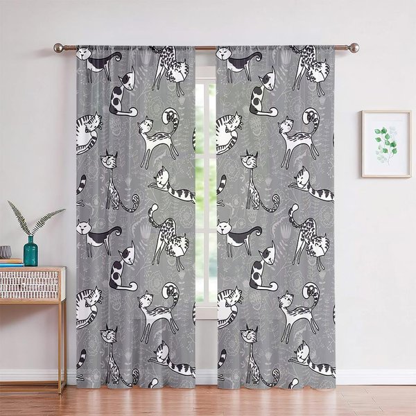 2SZT. ZasłOny Okienne, Urocze ZwierzęCe Nadruki KotóW, ZasłOny Mogą Być Dostosowane Do Salonu, Kuchni I Sypialni W50Xh160(Cm)X2Pcs&Rod Pocket-image