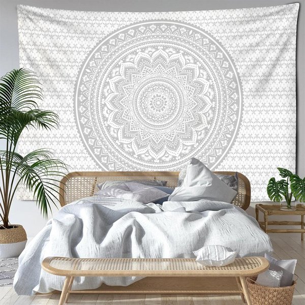 Abstrakcyjny Szary Mandala Gobelin ŚCienny Sztuka Bohemian Psychedeliczny Hippie Tapiz Estetyka PokóJ WystróJ Domu Tkanina TłA 70X100Cm White-image