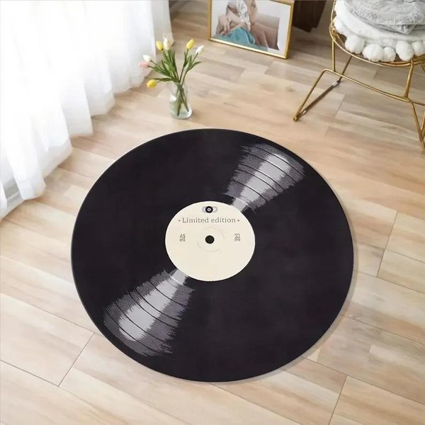OkrąGłY Dywanik Retro PłYta Winylowa – Drukowany Dywan Muzyczny Do Salonu Lub Sypialni – MożNa Prać W Pralce, AntypośLizgowy Dywanik PodłOgowy Diameter 180Cm(71In)-image