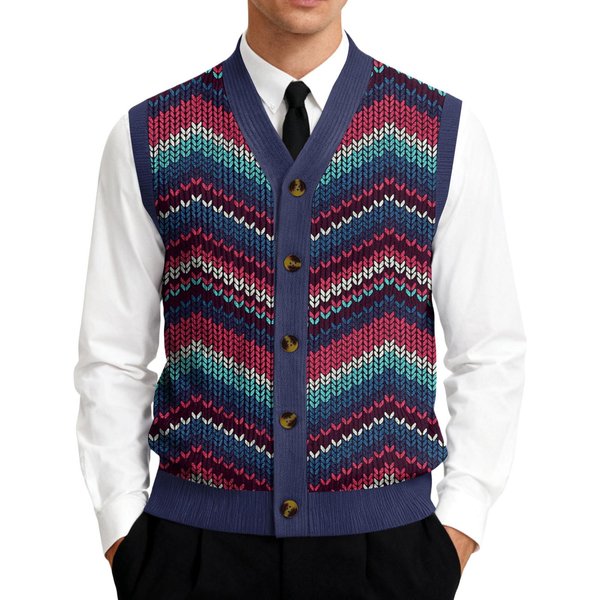 MęSki Sweter Bez RęKawóW Z Dzianiny Z Dekoltem W Serek S Ciemny Kolor Fioletowy-image