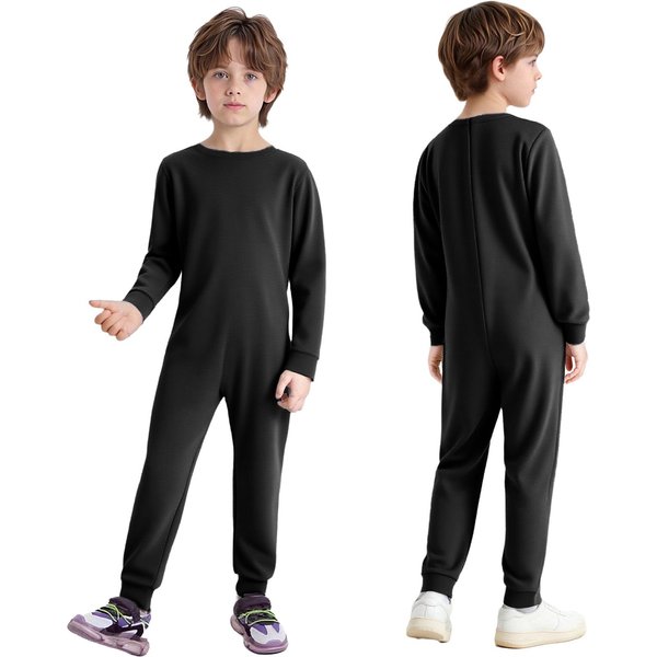 Ropa Adaptable Para Necesidades Especiales Mono Unisex De AlgodóN Para NiñOs Cuello Redondo Manga Larga Cremallera Trasera 7-8 Years Negro-image