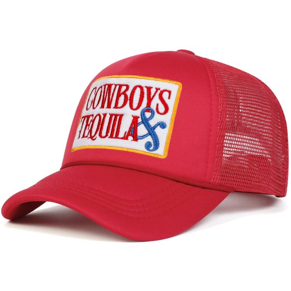 Gorras De Malla De BéIsbol Unisex Bordadas Con Letras De Cowboys Tequila Para Primavera OtoñO Ajustables Casuales Para Exteriores Gorra Protectora Solar Gorra Deportiva Red-image