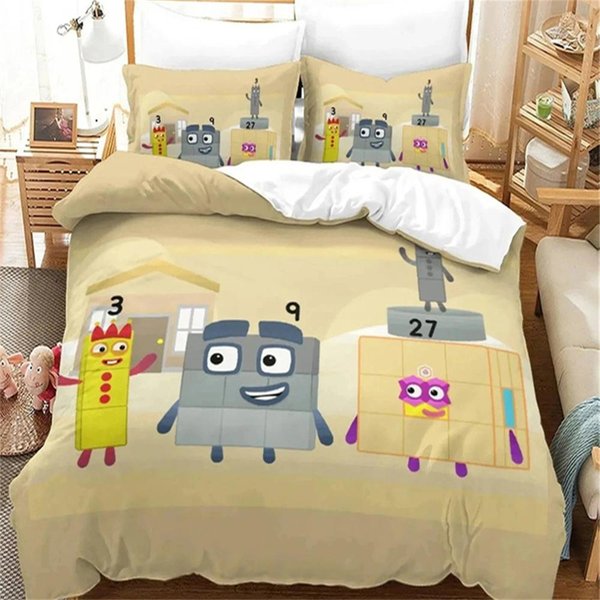 KreskóWkowy Zestaw PośCieli Z Klockami Liczbowymi Poszewka Na KołDrę Poszewka Na Poduszkę Rozmiar King Queen WystróJ Sypialni ChłOpcóW DorosłYch Bedding Set&Eu Single135X200Cm Beige-image