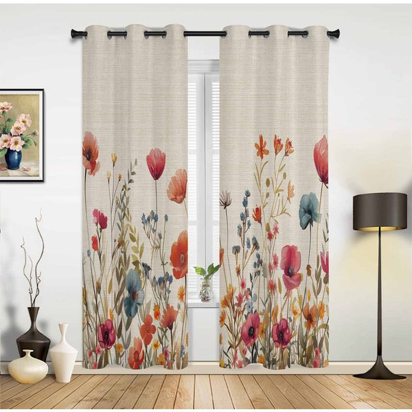 Cortinas De Ventana Con Flores De Acuarela Crisantemo Para Sala De Estar Dormitorio De Lujo Cortinas Persianas De Cocina Cortinas 135W X 60H(Cm) X1 Beige-image
