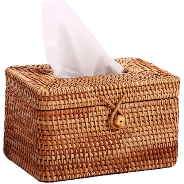 Elegante Caja De PañUelos De RatáN Hecha A Mano Contenedor De Almacenamiento De Servilletas Dispensador De Papel HigiéNico De Escritorio Para Hogar Oficina-image