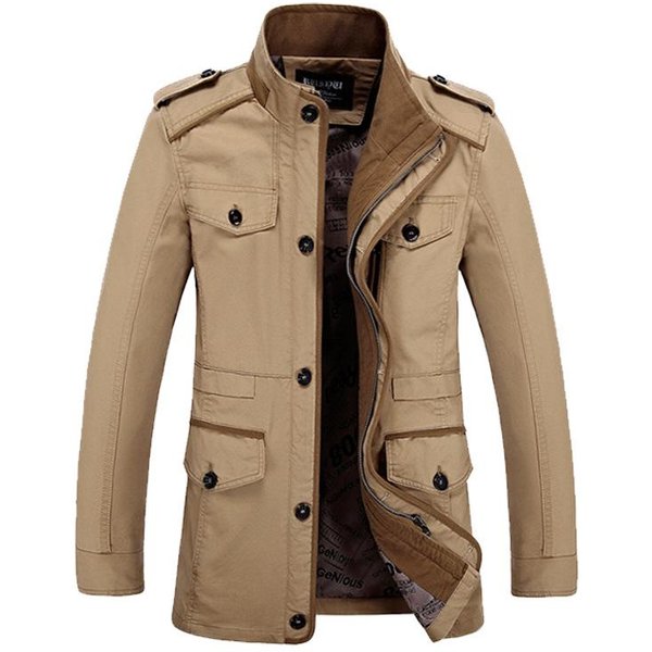 Wiosna Jesień MęSka Kurtka Jednolity Kolor StóJka ŚRedniej DłUgośCi Kurtka PłAszcz Plus Rozmiar Xxxxxl Beige-image