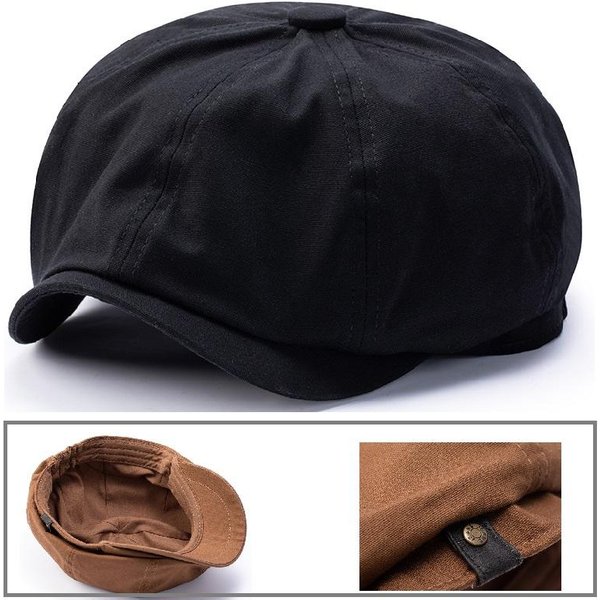 DużA GłOwa MęSka Plus Size Czapka Newsboy PłAska 100% BawełNa Gatsby Ivy Golf Cabbie Oversize XL 61CM-64CM Black-image