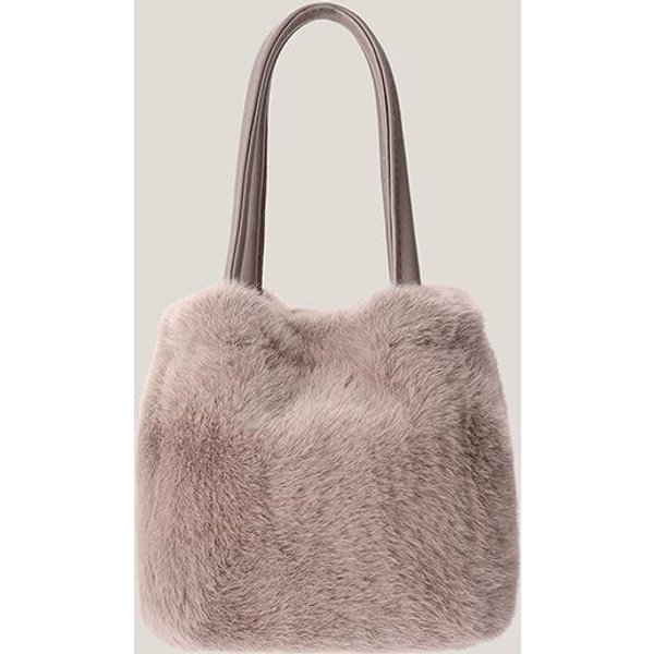Bolso Mullido De Invierno, Bolso Lindo De Mano, Bolso PequeñO Bandolera Para El Hombro, Bolso De Cubo Mullido Estilo Ins Gray-image