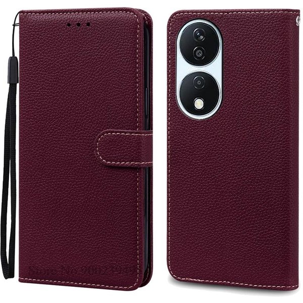 Dla Honor 90 Smart Etui Portfel SkóRzane Klapka Dla Honor 90 Smart 5G Etui MięKkie Silikonowe Etui KsiążKowe Fundas For Honor 90 Smart Koloru Czerwonego Wina-image