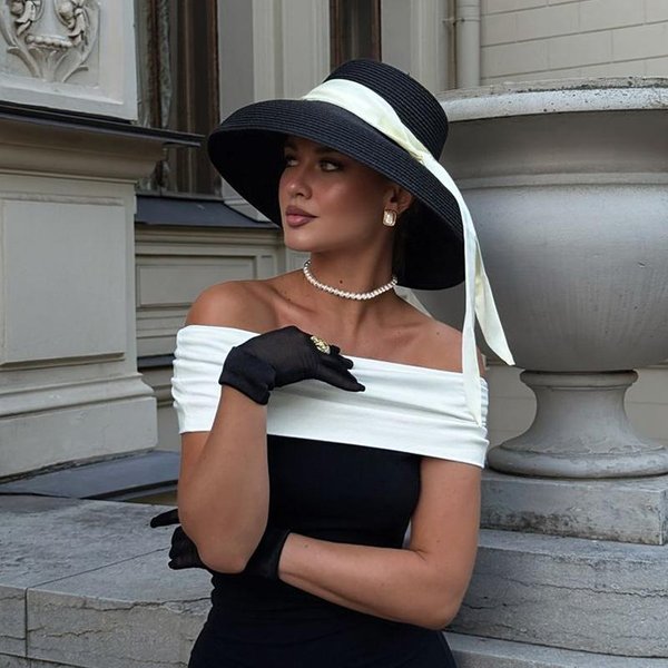 Nowe Letnie Kapelusze PrzeciwsłOneczne Damskie Jednokolorowe Eleganckie Kapelusz Z Szerokim Rondem Damski OkrąGłY Wierzch SłOmkowy Kapelusz Panama Floppy Kapelusz PlażOwy Damski 55-58CM-image