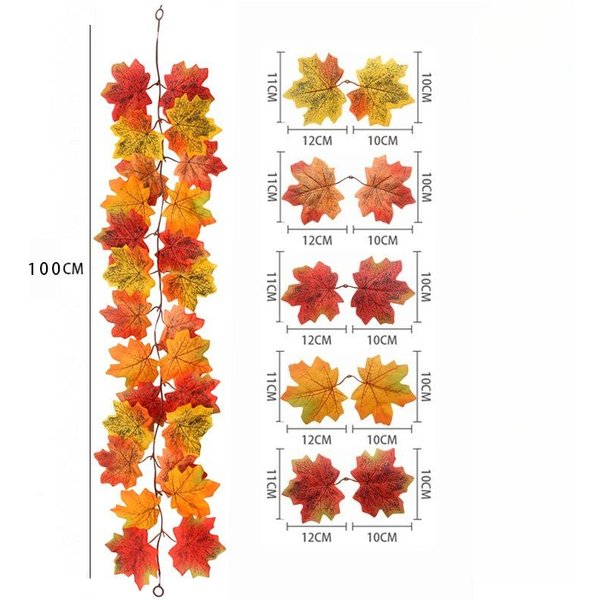 100Cm-Sztuczny Girlanda Z LiśCi Klonu Jesienne LiśCie Klonu PnąCza Girlanda Na ŚWięTo DzięKczynienia Halloween Dom Ganek Kominek Wiejski-image