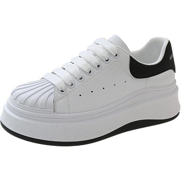 Zapatos Blancos PequeñOs Con Cabeza De Concha Para Mujer Primavera Nuevo Suela Gruesa Aumentada Estudiante Zapatillas Deportivas Combinables 40 Negro-image