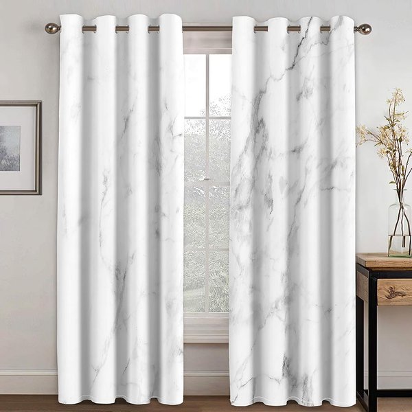 Cortina De MáRmol Blanco Para Sala De Estar, Dormitorio, Cocina, Decoraciones De Tratamiento De Ventanas De Gasa 132W164H(Cm)52X65In&Grommet Top-image