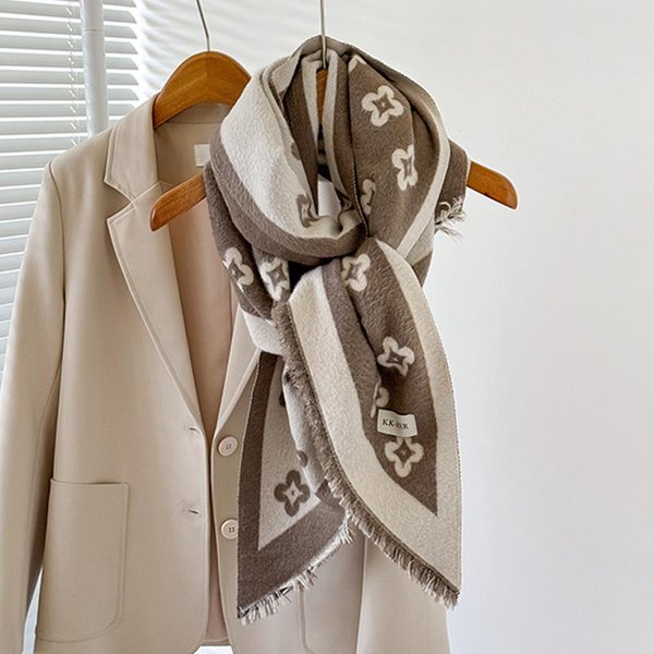 Echarpe De Invierno De Cachemira Para Mujer - Pashmina Estampada Floral Estilo Pintura Al ÓLeo Vintage Con Borlas - Chal Grueso Y Poncho Brown-image