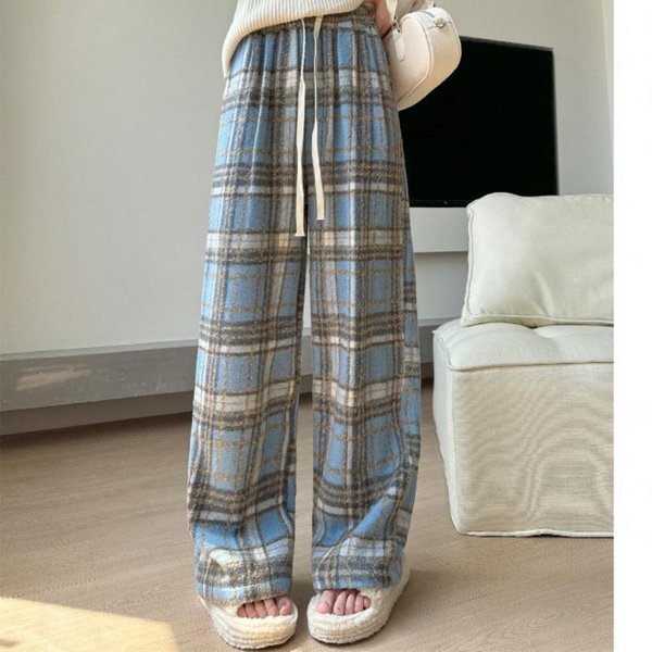 Pantalones De Cuadros Retro Para Mujer Primavera Y OtoñO Nuevos Pantalones Rectos Drapeados De Cintura Alta Pantalones Casuales Holgados De Pierna Ancha XL Gray-image