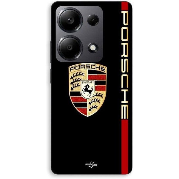 Etui Na Telefon - Maniacase - Xiaomi Redmi Note 13 Pro 4G - Silikonowe - MięKkie - Czerwono-ZłOte Logo Porsche Czarny-image