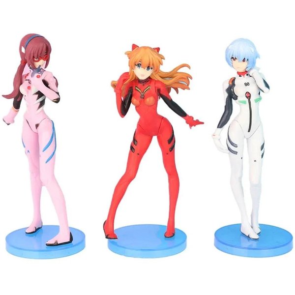 3 Szt./Zestaw Neon Genesis Evangelion Figurka Anime Eva Ayanami Rei Asuka Langley Soryu Makinami PVC Figurka Akcji Zabawki Model Prezent-image