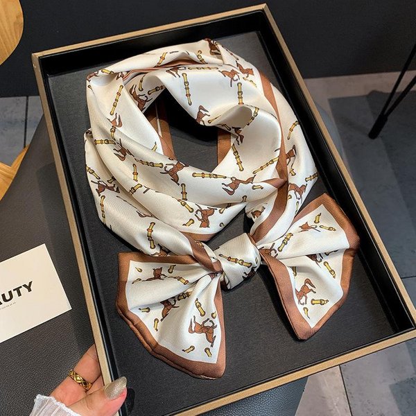 Luksusowy Jedwabny Szalik Z Nadrukiem Konia Damski DłUgi MięKki Satynowy Opaska Na WłOsy Zawiazywana Na Szyję HidżAb Opaska Na GłOwę Foulard Prezent 15*145Cm One Size-image