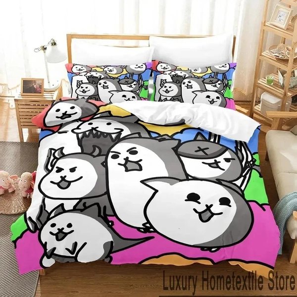 Juego The Battle Cats Unite Ropa De Cama Para Dormir ColeccióN NiñOs NiñAs TamañO Individual TamañO Queen TamañO King Dimensiones Funda NóRdica Funda De Almohada Cama NiñOs Adulto EU Single 135X200Cm-image