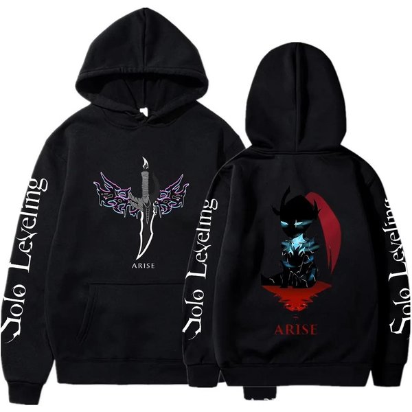 MęSka Bluza Z Kapturem Solo Leveling Harajuku Jesień Zima Streetwear MężCzyźNi Kobiety DłUgi RęKaw Odzież LuźNe Bluzy Z Kapturem L Black-image