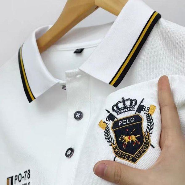 MęSka Koszulka Polo KołNierzyk DłUgi RęKaw Jesień Naszywka Haft T-Shirt Klasyczny Biznesowy Przystojny Odzież MęSka M BiałY-image