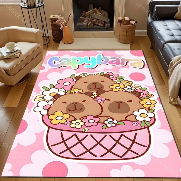 Uroczy Dywanik Z Nadrukiem Kapibary MięKki Puszysty Dywanik Do Sypialni Salonu Pokoju DziecięCego Nowoczesna Dekoracja Domu Mata PodłOgowa 40X60Cm (16X24In) White-image