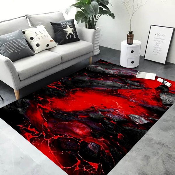 Dywan 3D Wulkan Lawa AntypośLizgowy Dywan Do Sypialni Salonu DużY Obszar Mata PodłOgowa WystróJ Domu Mata WejśCiowa 120*160Cm Gray-image