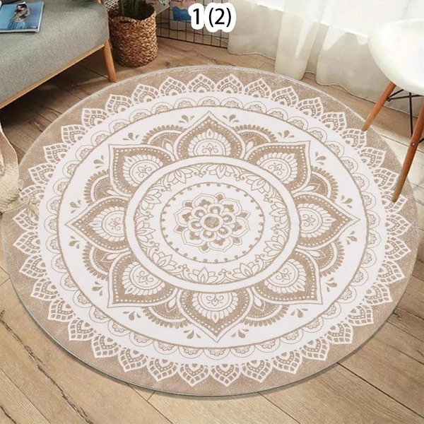 Retro Boho OkrąGłY Dywan Zmywalny AntypośLizgowy Dywan Do Salonu OkrąGłY Dywan Do Salonu Sypialni Pokoju Jogi 120X120CM-image