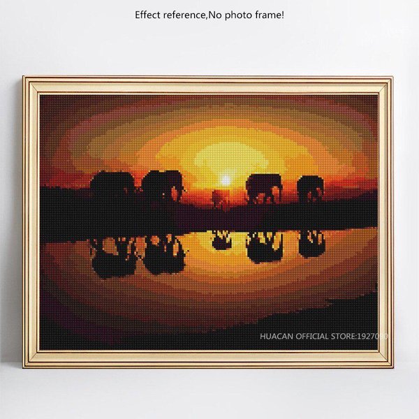 Bordado De Diamantes 5D DIY Pintura De Diamantes Animal Mosaico De Diamantes Atardecer Elefante DecoracióN 20X30CM-image