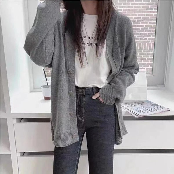 CáRdigan Abrigo De Punto Coreano Para Mujer OtoñO E Invierno, Holgado, Perezoso, Top De Manga Larga S-image