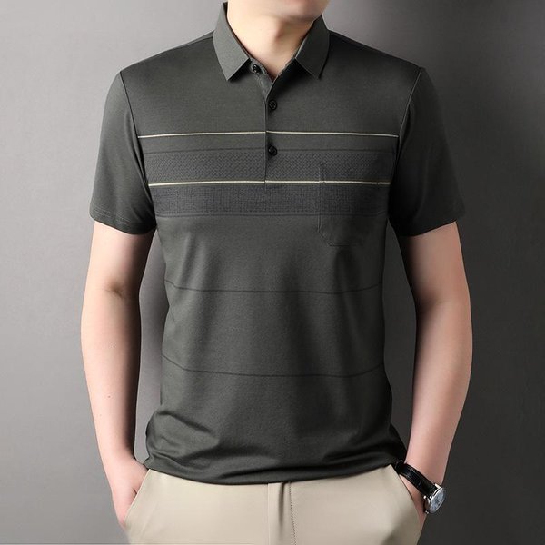 Camiseta De Verano Para Papá De Manga Corta Para Hombre Verano 40-50 AñOs Hombres De Mediana Edad Para Personas Mayores Verano Manga Corta Polo De Mediana Edad 4XL Gray-image