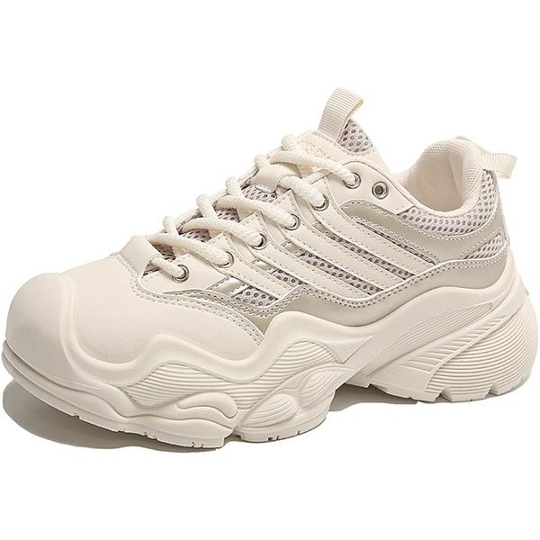Nuevas Zapatillas Chunky Blancas De Papá Zapatos Vulcanizados Casuales Zapatillas De Plataforma Alta Para Mujer Con Cordones Zapatillas Blancas Mujer Zapatillas 35 Beige-image
