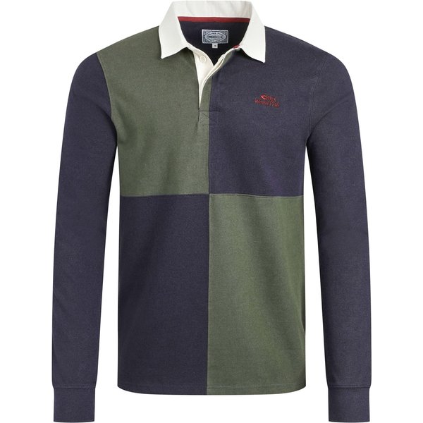 Weird Fish Lyon Organic Cotton Colour Block Rugby Shirt Deep Lichen Green Size 4XL