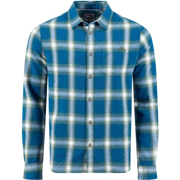 Weird Fish Broxton Organic Cotton Long Sleeve Herringbone Check Shirt Blue Size XL