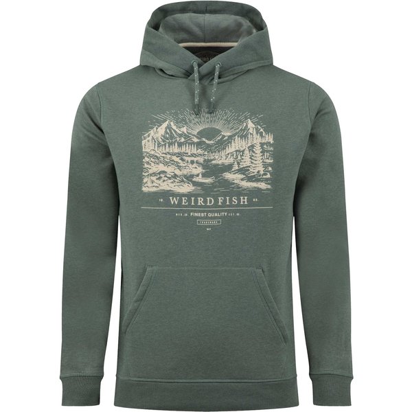 Weird Fish Bryant Front Print Graphic Popover Hoodie Basil Size S