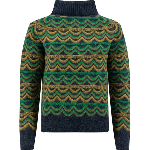 Weird Fish Dandi Patterned Roll Neck Jumper Navy Size 10