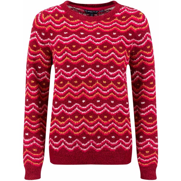 Weird Fish Lesendi Cosy Knit Patterned Jumper Deep Crimson Size 10