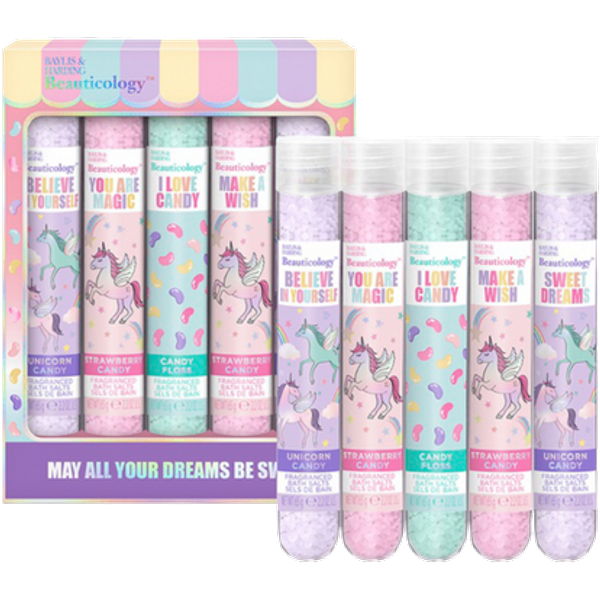 Set regalo Baylis & Harding Candy Sprinkled Beauticology “May All Your Dreams Be Sweet” con sali da bagno