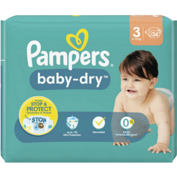 Pampers Baby Dry Pannolini Taglia 3 Midi 34 pezzi (6-10 kg)
