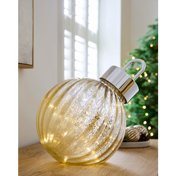 Mercury Glass Gold Ribbed Bauble